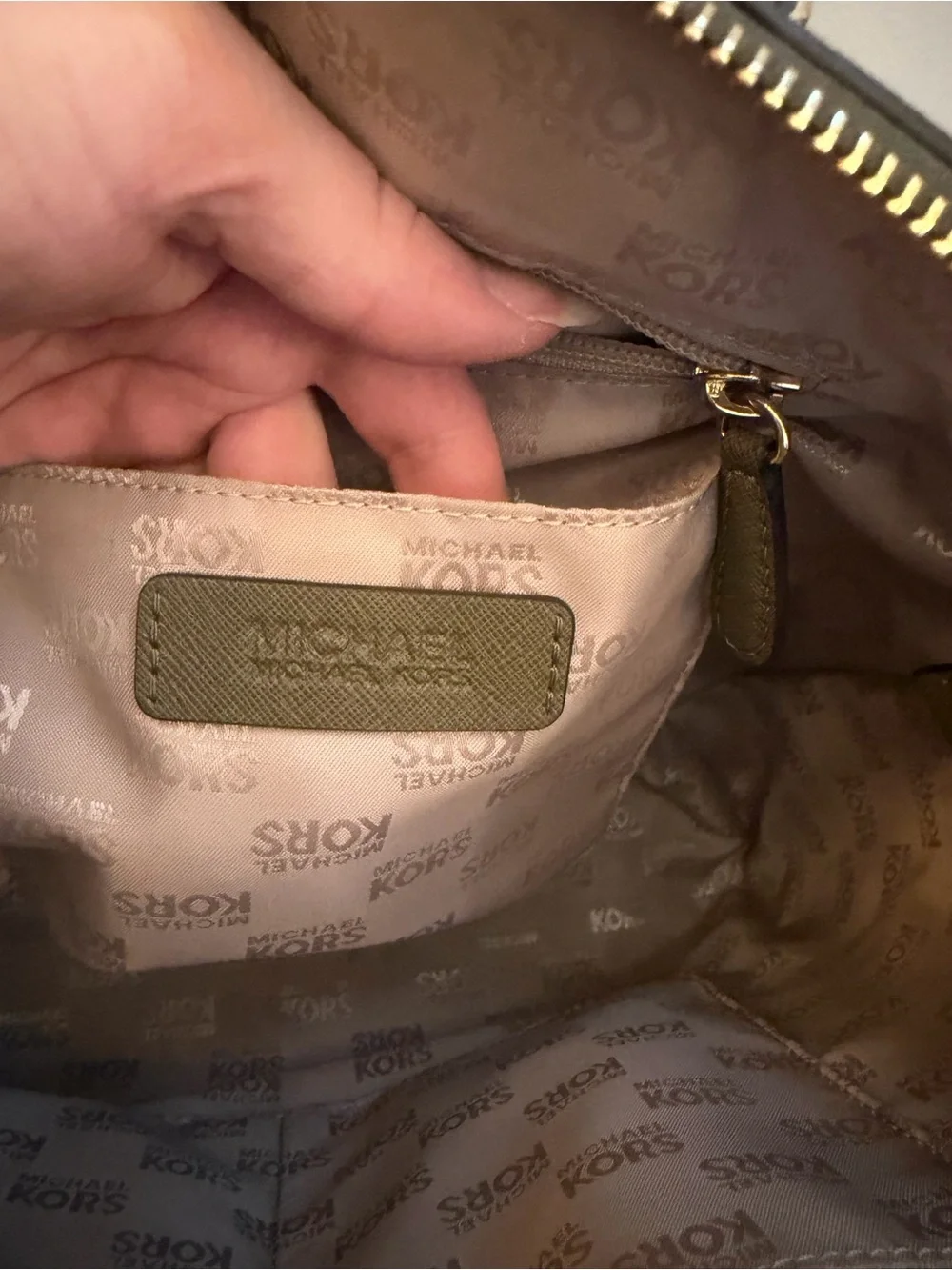 Michael Kors Olive Green Saffiano Leather Satchel with Gold Hardware